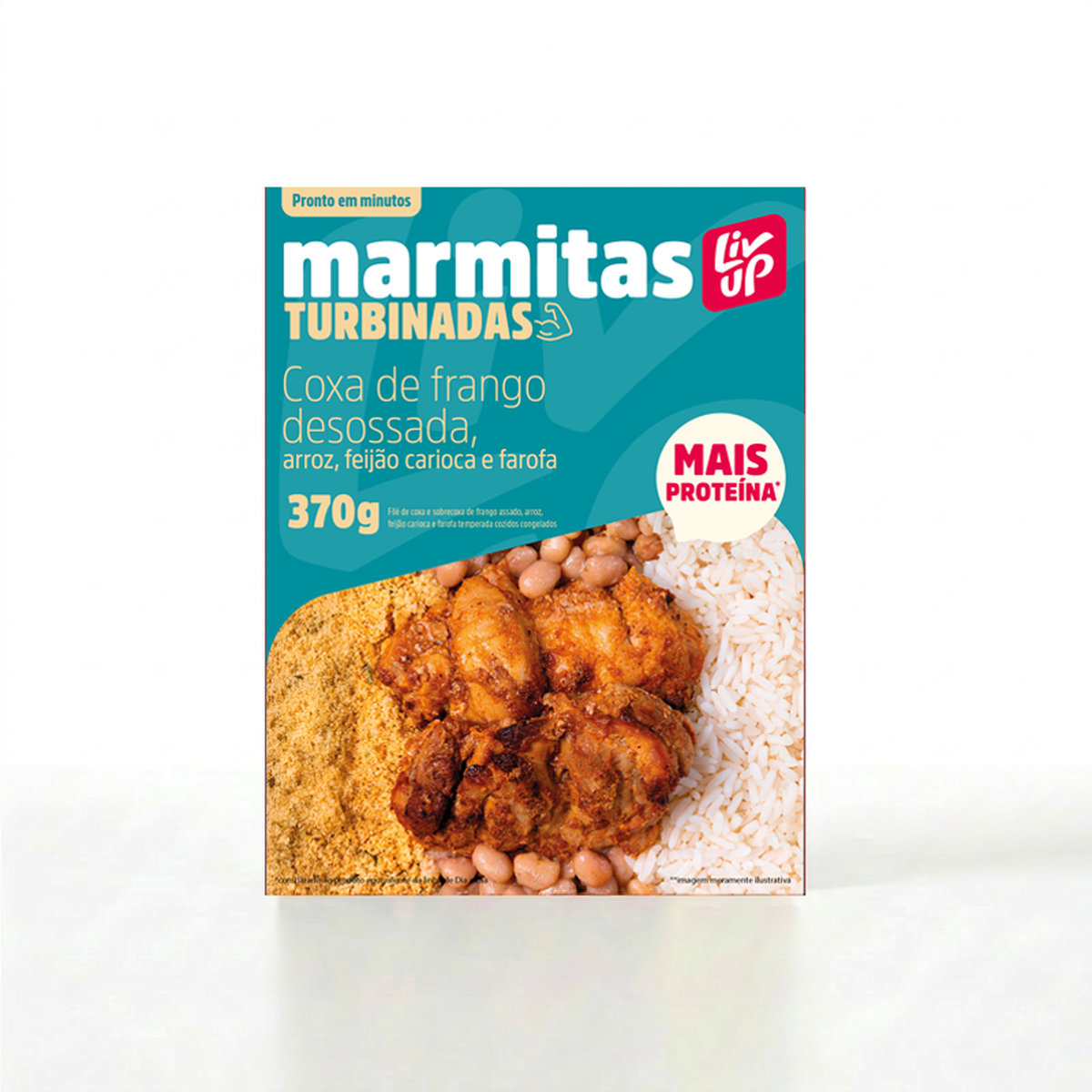 Coxa de frango, arroz, feijão e farofa 370g