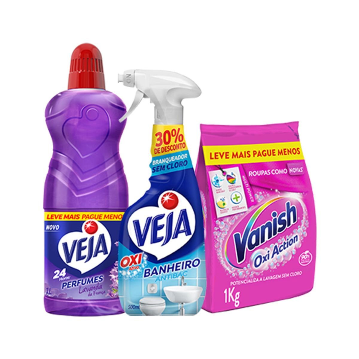 Kit Perfumado Veja Lavanda da França - 1L + Banheiro Oxi 500ml Oferta + Vanish Multi Power Oxi Action 1kg Refil