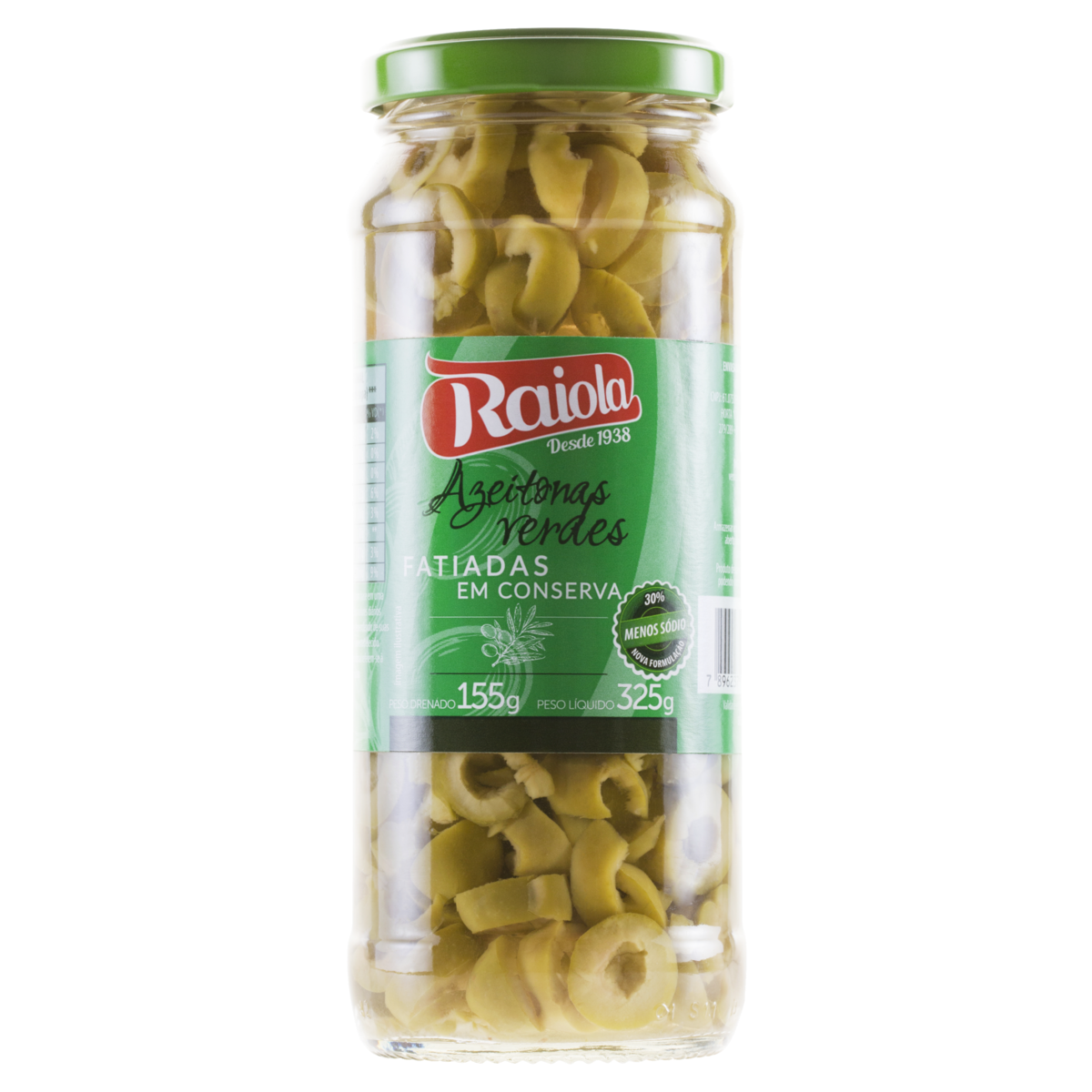 Azeitona Verde em Conserva Fatiada Raiola Vidro Peso Liquido 325g Peso Drenado 155g