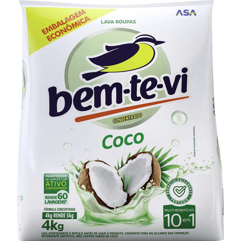 Lava Roupas em Pó Bem-te-vi Coco 4kg