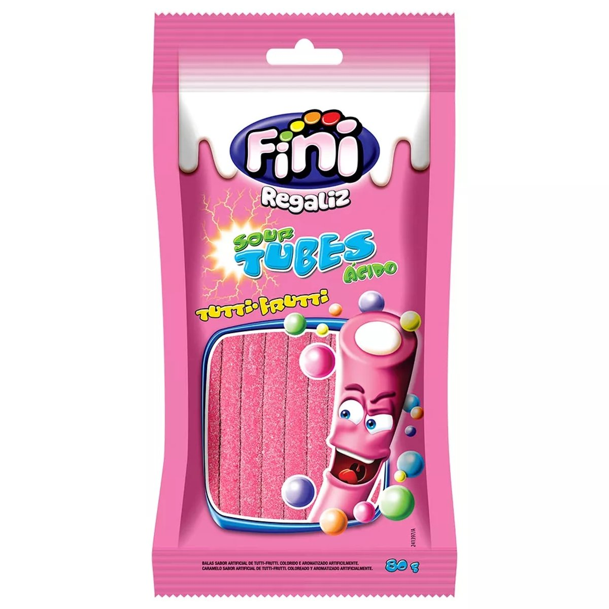 Bala de Gelatina Tubinhos Sabor Tutti Frutti FINI Pacote 80g