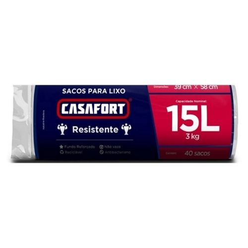 Saco para Lixo CASAFORT Preto com 40 Unidades 15L