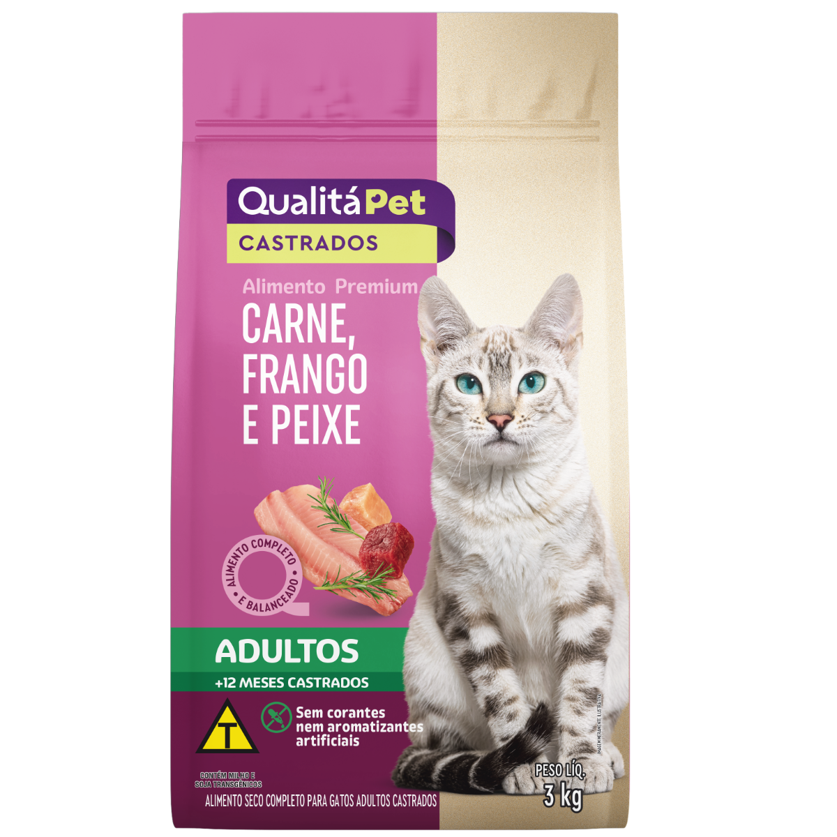 Ração para Gatos Castrados Sabor Carne, Frango e Peixe QUALITÁ 3kg