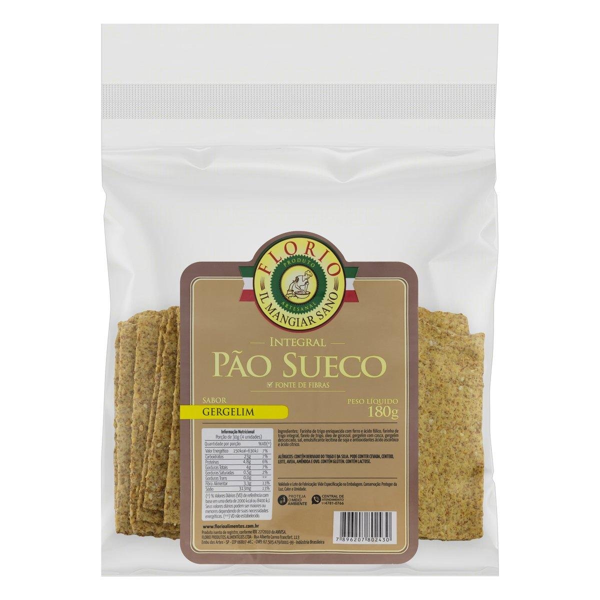 Pão Sueco Integral Gergelim Florio Pacote 180g