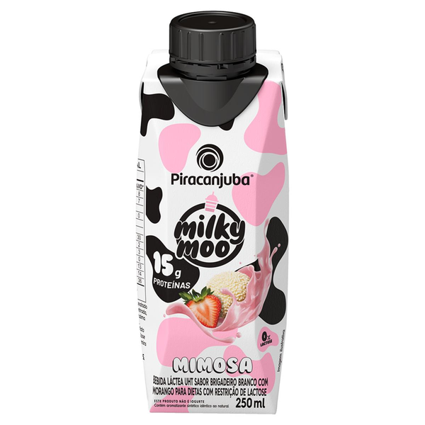 Bebida Láctea PIRACANJUBA Mimosa Brigadeiro Branco com Morango 15g de Proteínas Zero Lactose 250ml