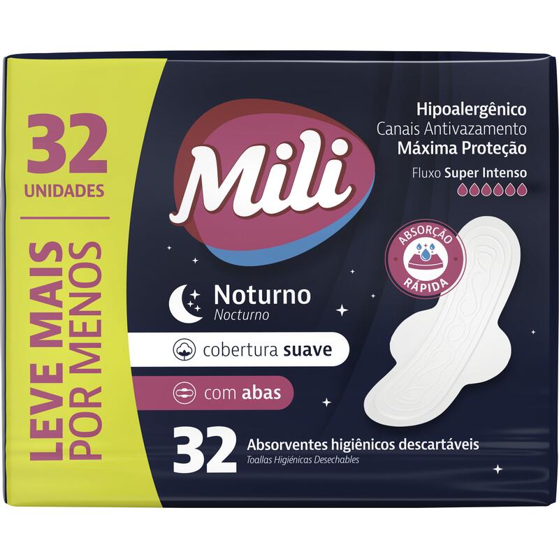Absorvente Noturno Mili Suave com Abas 32 un