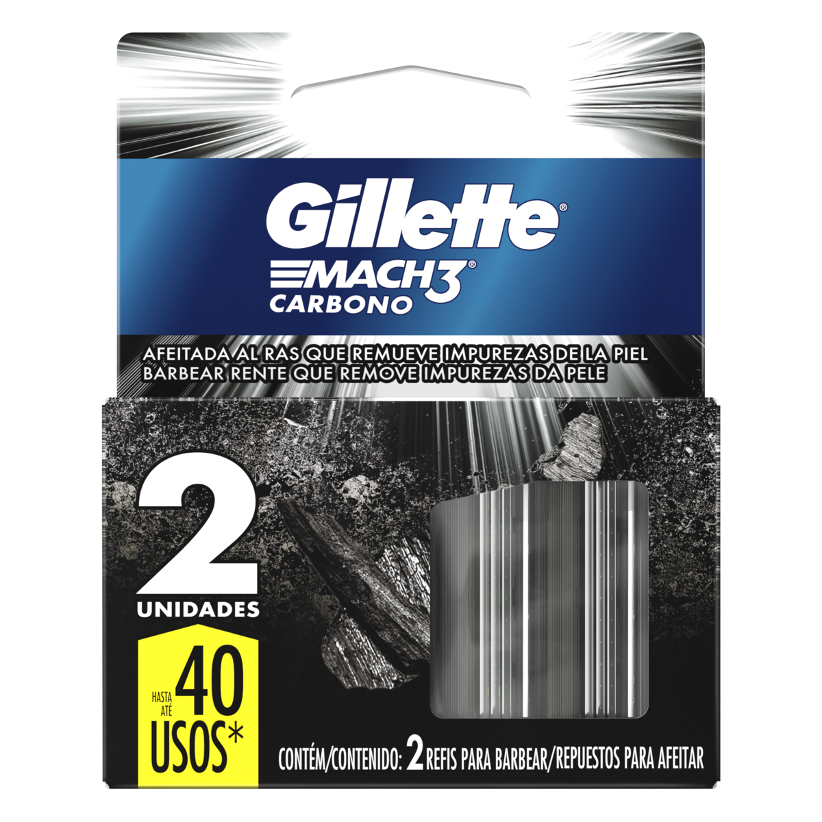 Carga de Aparelho para Barbear Gillette Mach3 Carbono 2 Unidades