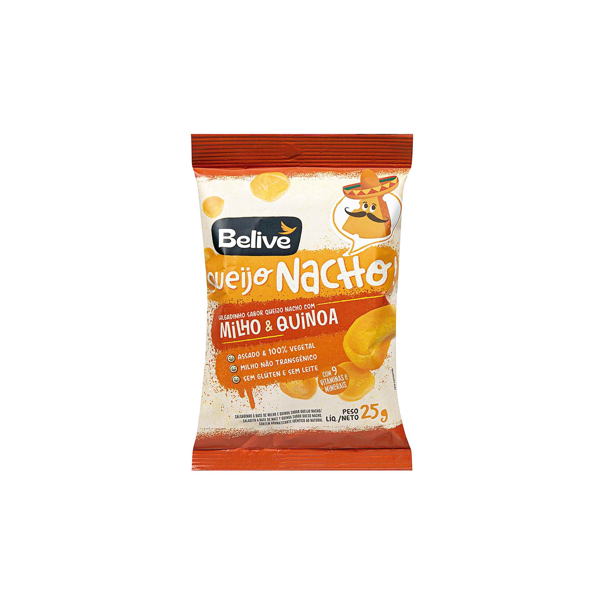 Salgadinho Belive sem Glúten e sem Lactose Queijo Nacho 25g