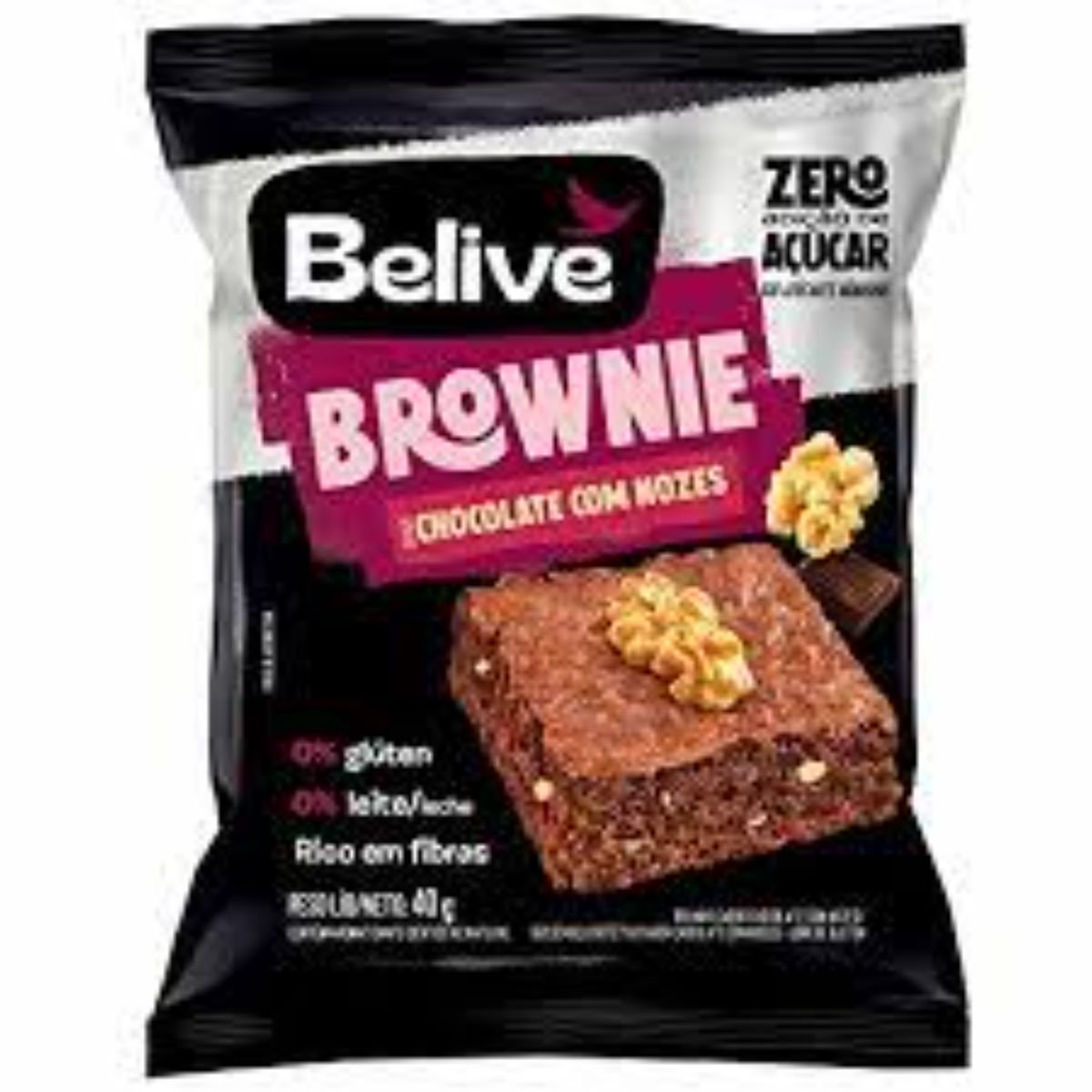 Brownie Chocolate com Nozes Zero Glúten, Zero Leite, Zero Açúcar Belive unidade 40g cada