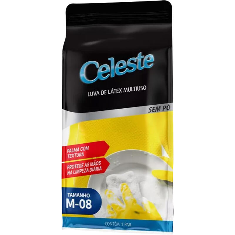 Luva de Látex Celeste Amarela M 1 par