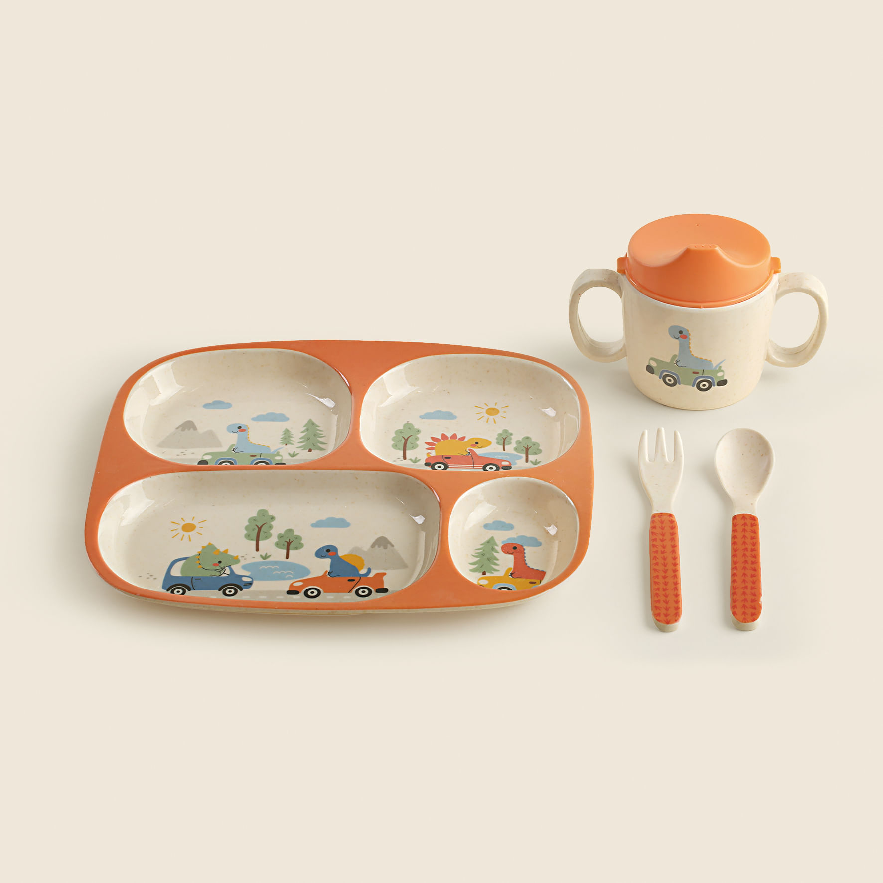 Kit Alimentação A\BABY Bambu Dinossauro com 4 Peças
