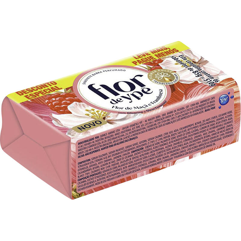 Pack Sabonete em barra Flor de Ypê Flor de Maçã e Framboesa 6 unidades de 85g