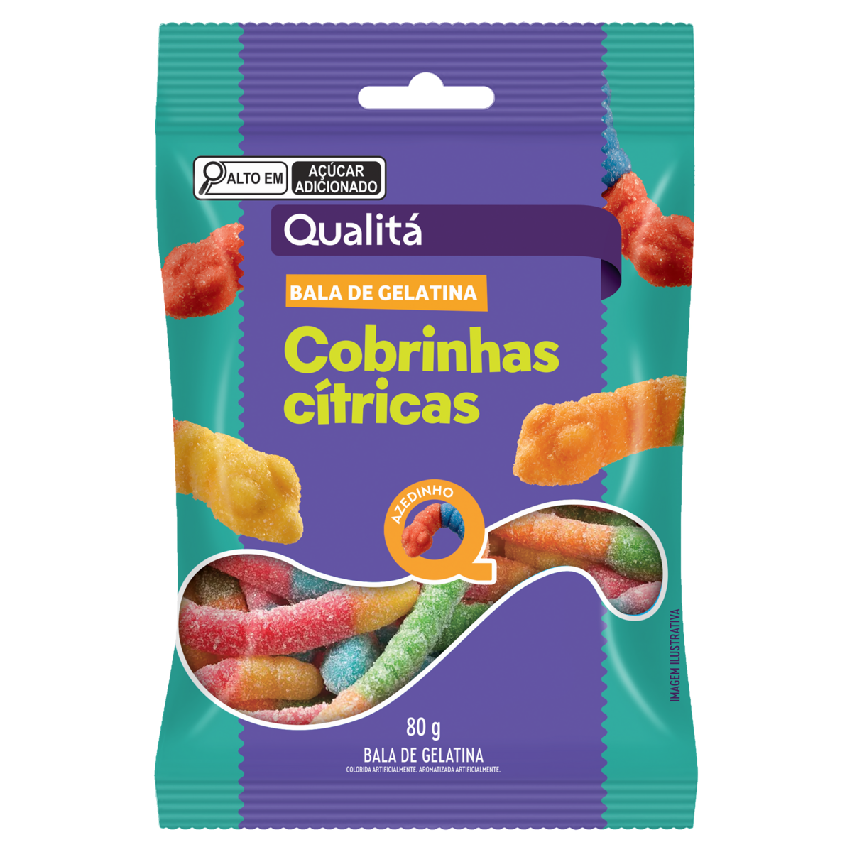 Bala de Gelatina Cobrinhas Cítricas Qualitá Pacote 80g
