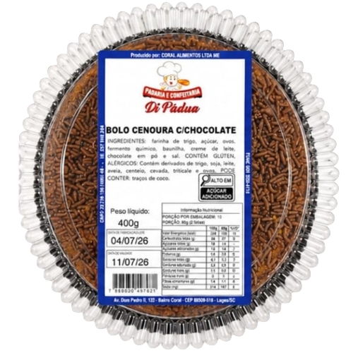Bolo Di Pádua Cenoura Com Cobertura De Chocolate 400g