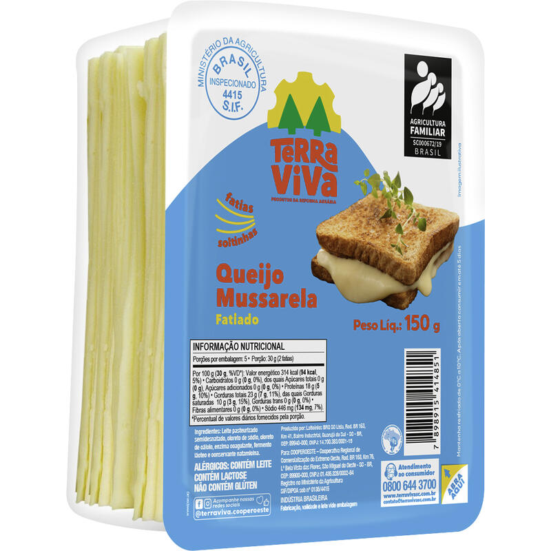 Queijo Mussarela Terra Viva Fatiado 150g
