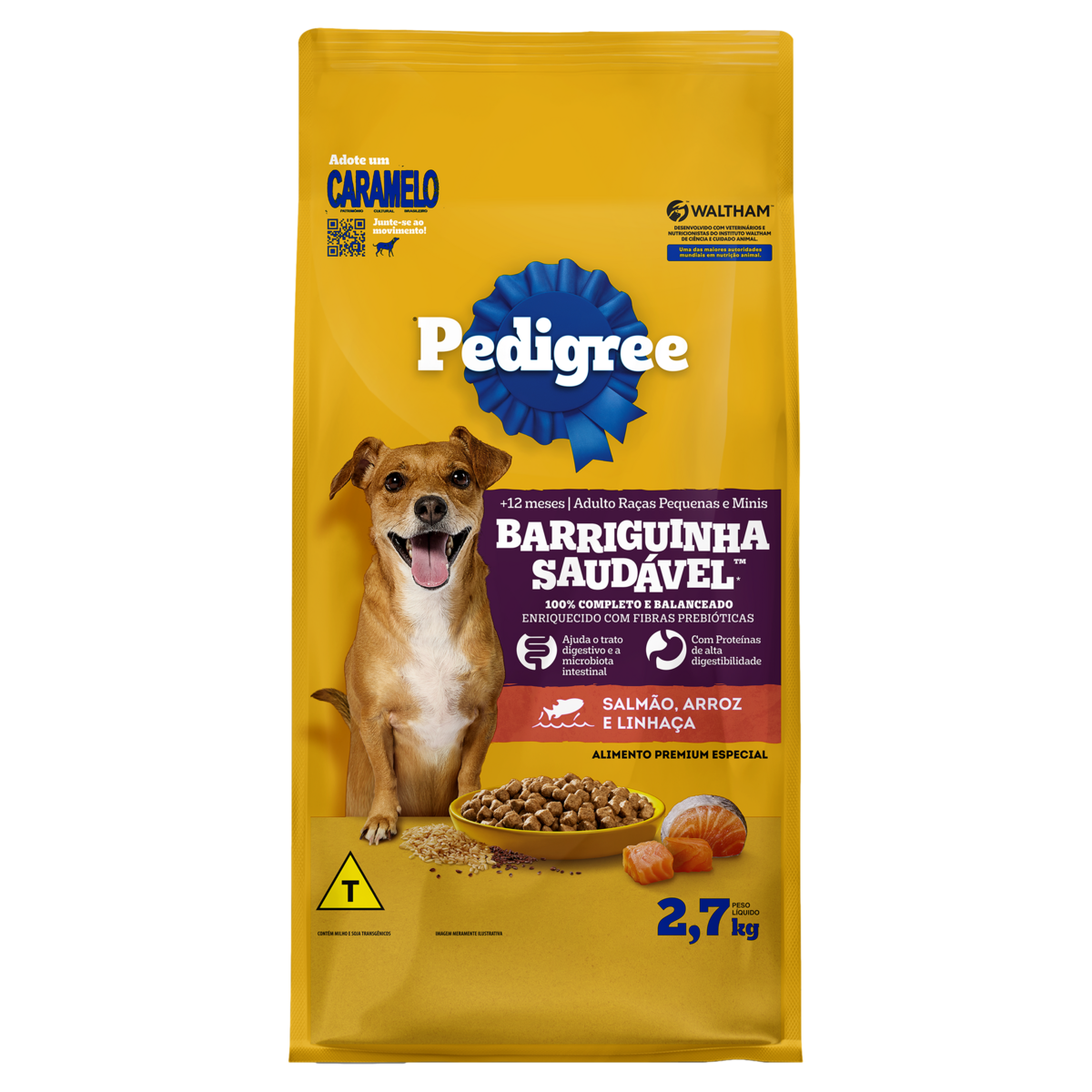 Alimento para Cães Adultos Raças Minis e Pequenas Salmão, Arroz e Linhaça Pedigree Barriguinha Saudável Pacote 2,7kg