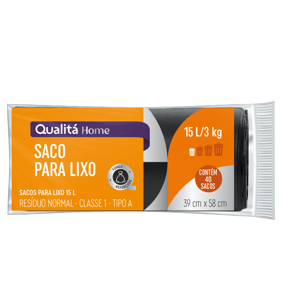 Saco para Lixo Tipo A Antibacteriano 15l Qualitá Home 40 Unidades