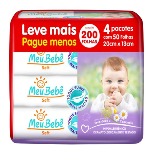 Toalhinha Umedecida Meu Bebê Com 200 Toalhinhas - Soft - Leve Mais, Pague Menos