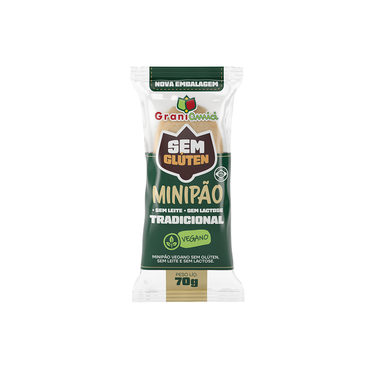 Minipão Vegano sem Glúten Grani Amici Pacote 70g