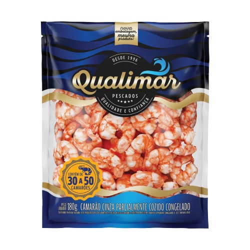 Camarão Qualimar Cinza, Cozido E Congelado 30/50 180g