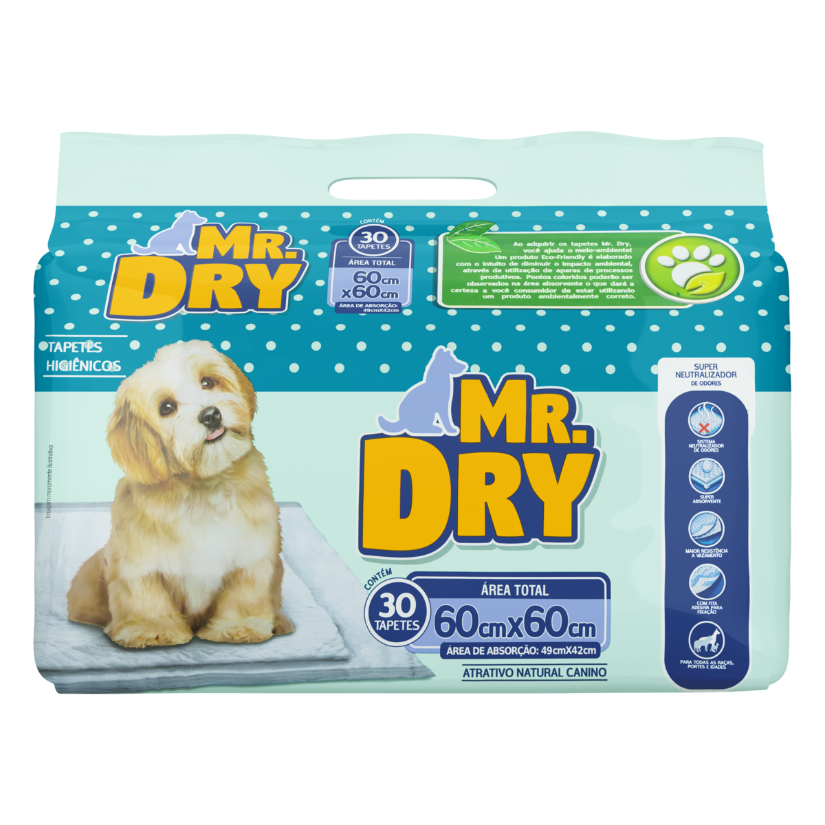 Tapete Higiênico Mr. Dry 60cm x 60cm Pacote 30 Unidades