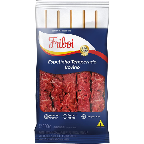 Espetinho Bovino Friboi 500g - Temperado - Congelado