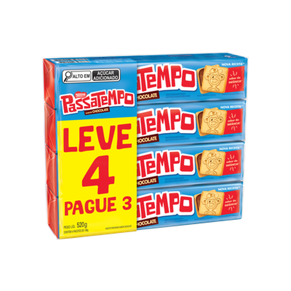 Biscoito Recheado Passatempo 520g - Chocolate - Leve 4, Pague 3