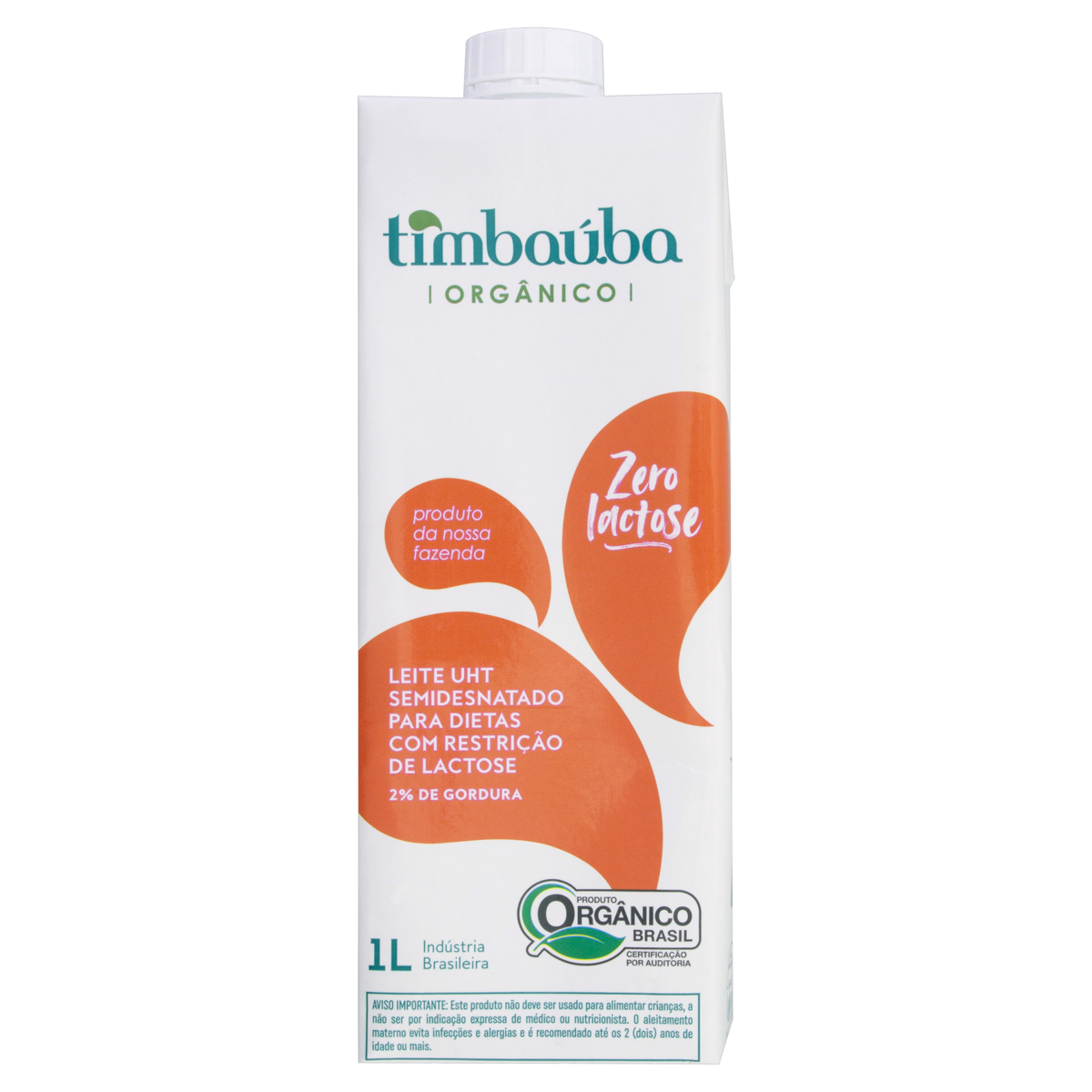 Leite UHT Semidesnatado Orgânico Zero Lactose Timbaúba Caixa com Tampa 1l