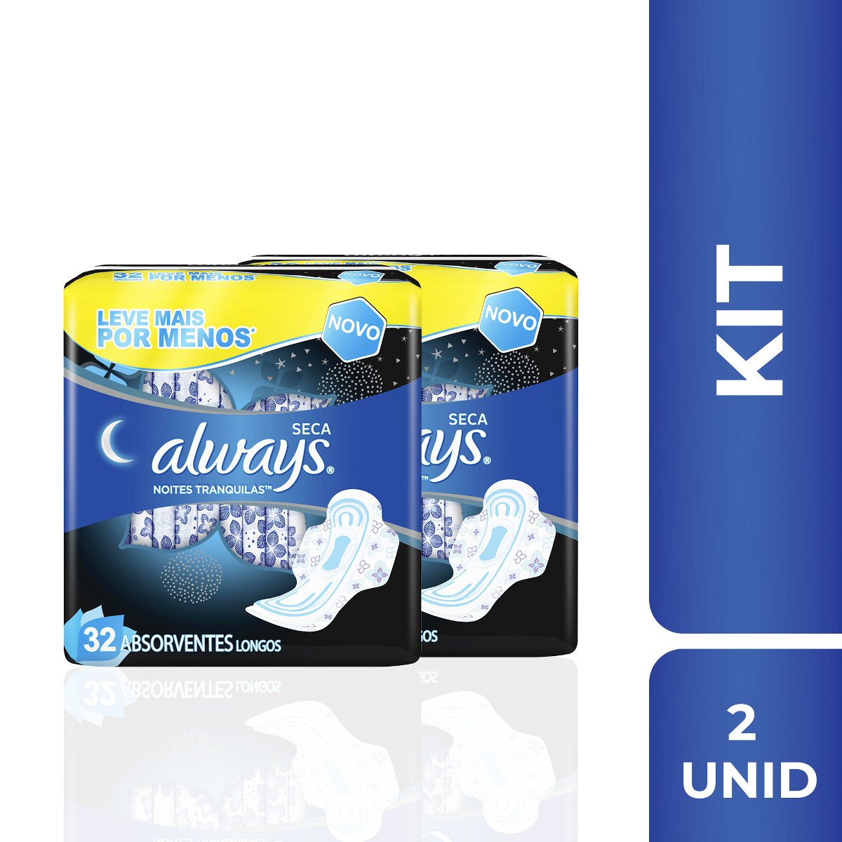 Kit com 2 Absorventes Always Noites Tranquilas Seca com abas - 64 Unidades
