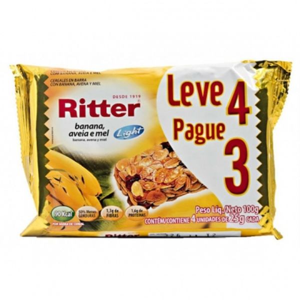 Barra de Cereal Ritter 80g - Banana e Aveia - Leve 4, Pague 3 Barras