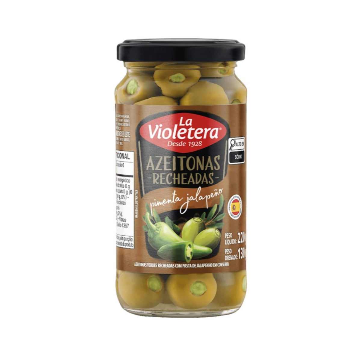 Azeitona Verde Recheada com Jalapeño La Violetera 130g