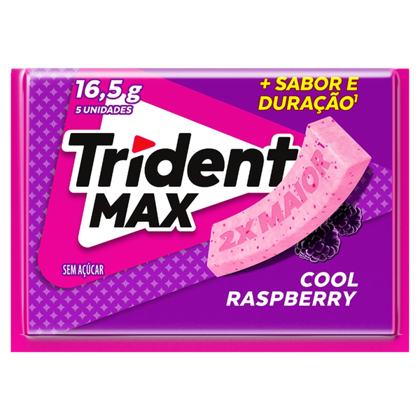 Goma de Mascar Cool Raspberry Zero Açúcar Trident Max Caixa 16,5g 5 Unidades
