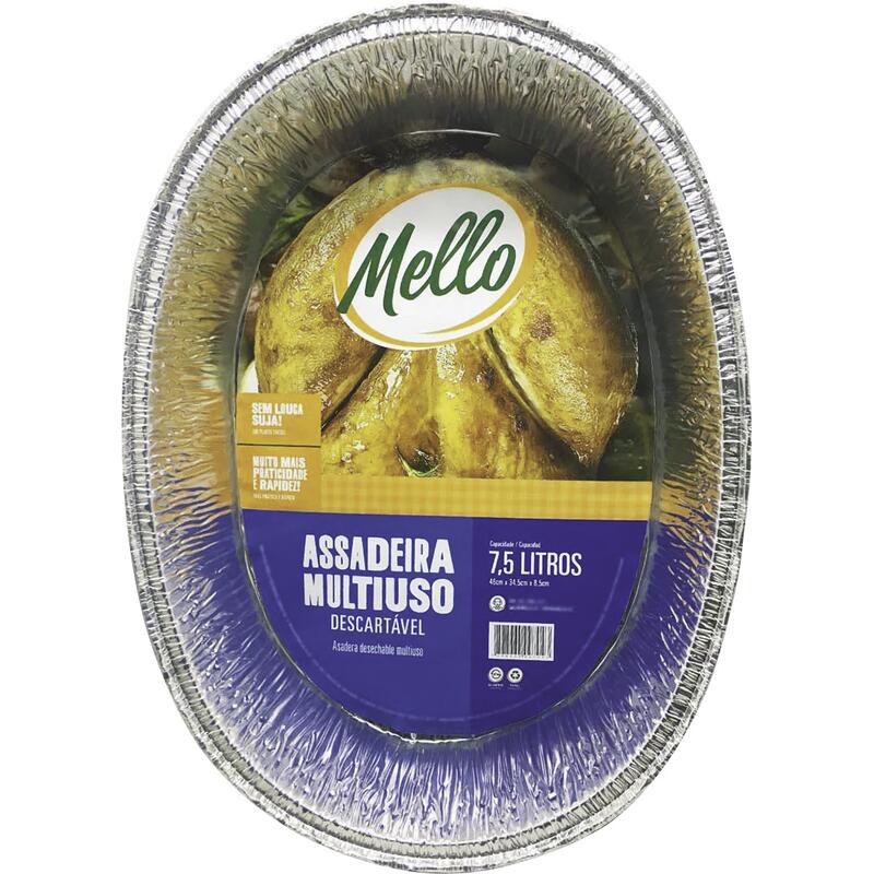 Assadeira Descartável de Alumínio Mello Oval 7,5L Un