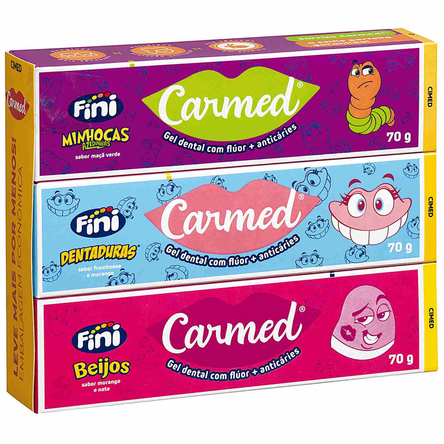 Conjunto Gel Dental Carmed Fini 3 unidades 70g Embalagem Econômica
