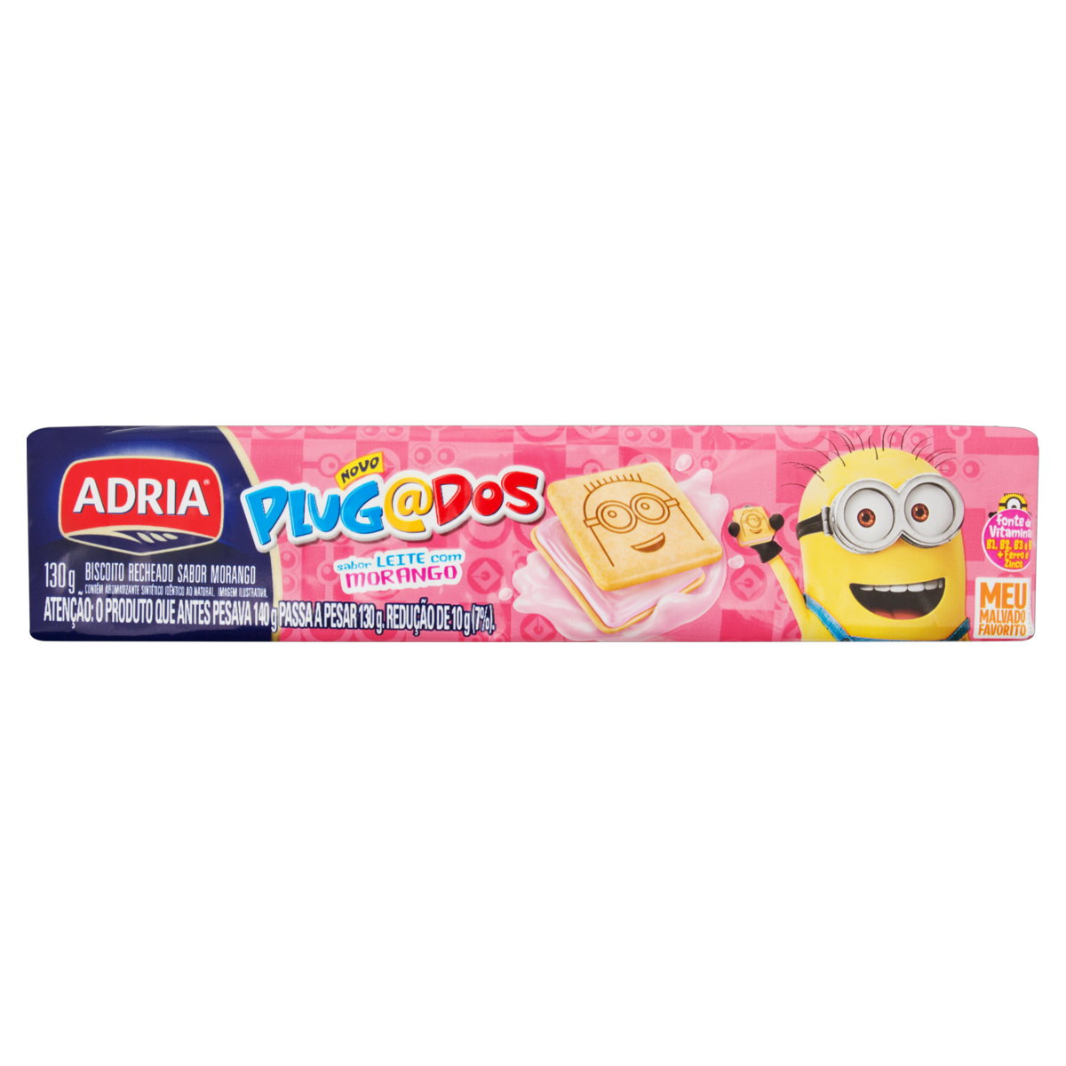 Biscoito ADRIA Plugados Recheado Quadrado Morango 130g