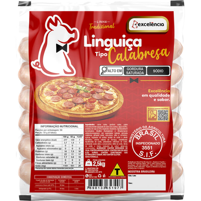 Linguiça Calabresa Excelência Resfriada 2,5kg