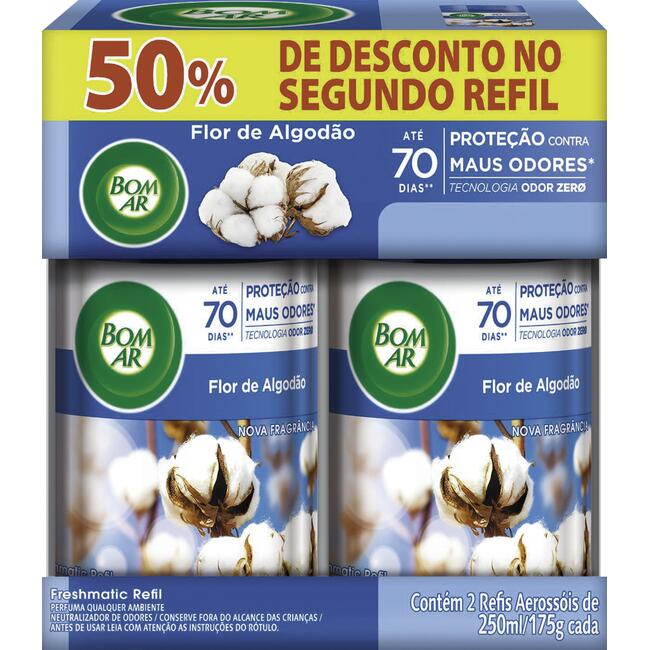 Aromatizador de Ambiente BOM AR Automático Aerossol Freshmatic Refil 50% off na 2ª Unidade Flor de Algodão