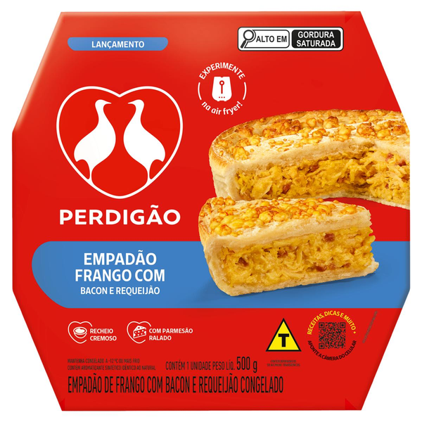 Empadão PERDIGÃO Frango com Bacon e Requeijão Congelado 500g