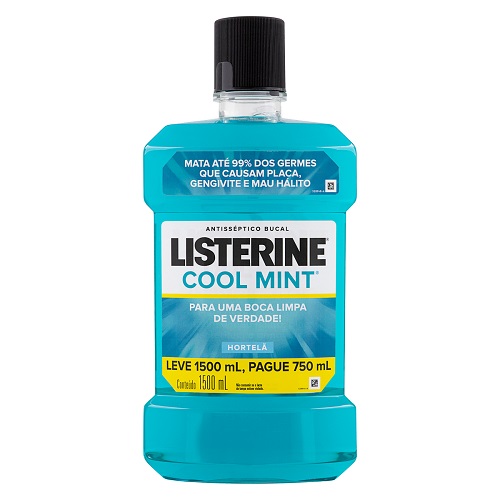 Enxaguante Bucal Listerine Cool Mint Antisséptico Hortelã Leve 1500ml Pague 750ml