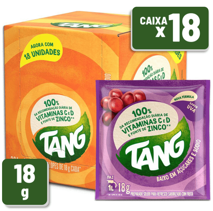 Refresco em Pó Tang Uva Pacote 18g Caixa c/ 18 un