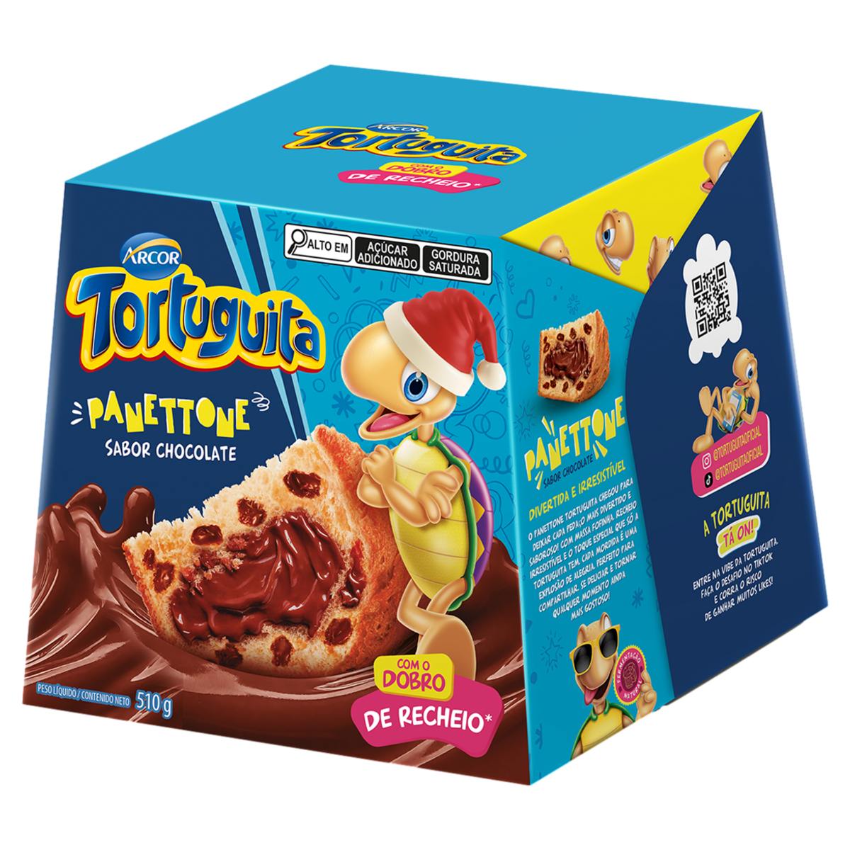 Panettone com Gotas Recheio Chocolate Tortuguita Caixa 510g
