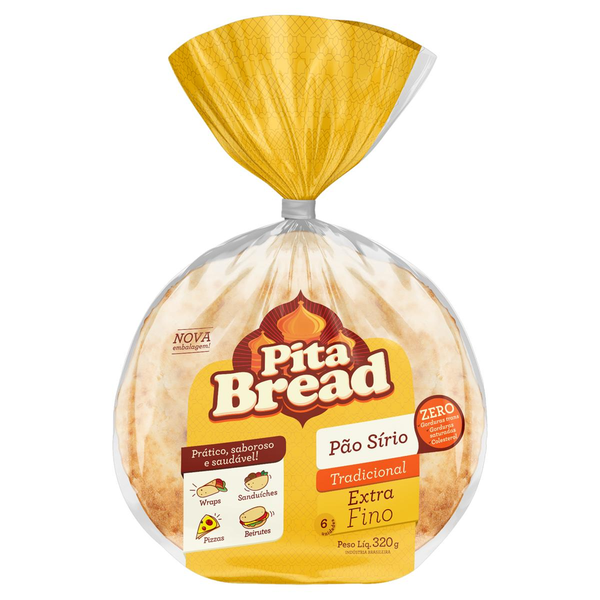 Pão Sírio Pita Bread Extra Fino 320g