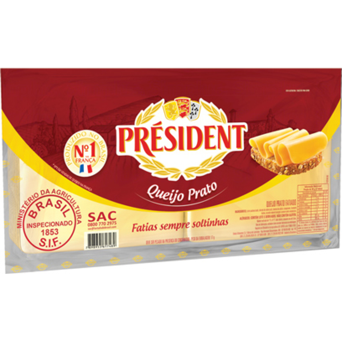 Queijo Prato President Fatiado 200g