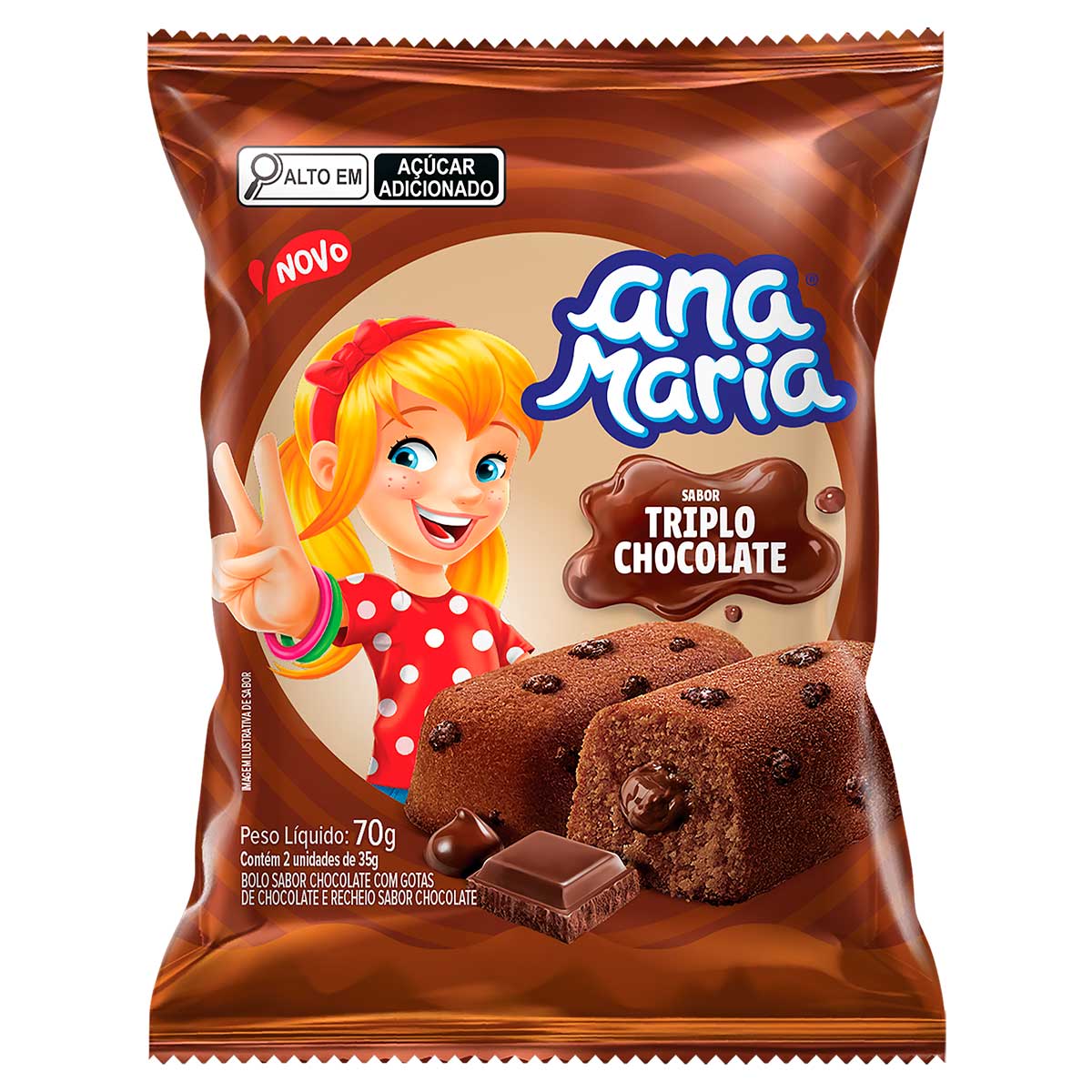 Bolo Triplo Chocolate Recheio Chocolate Ana Maria Pacote 70g 2 Unidades