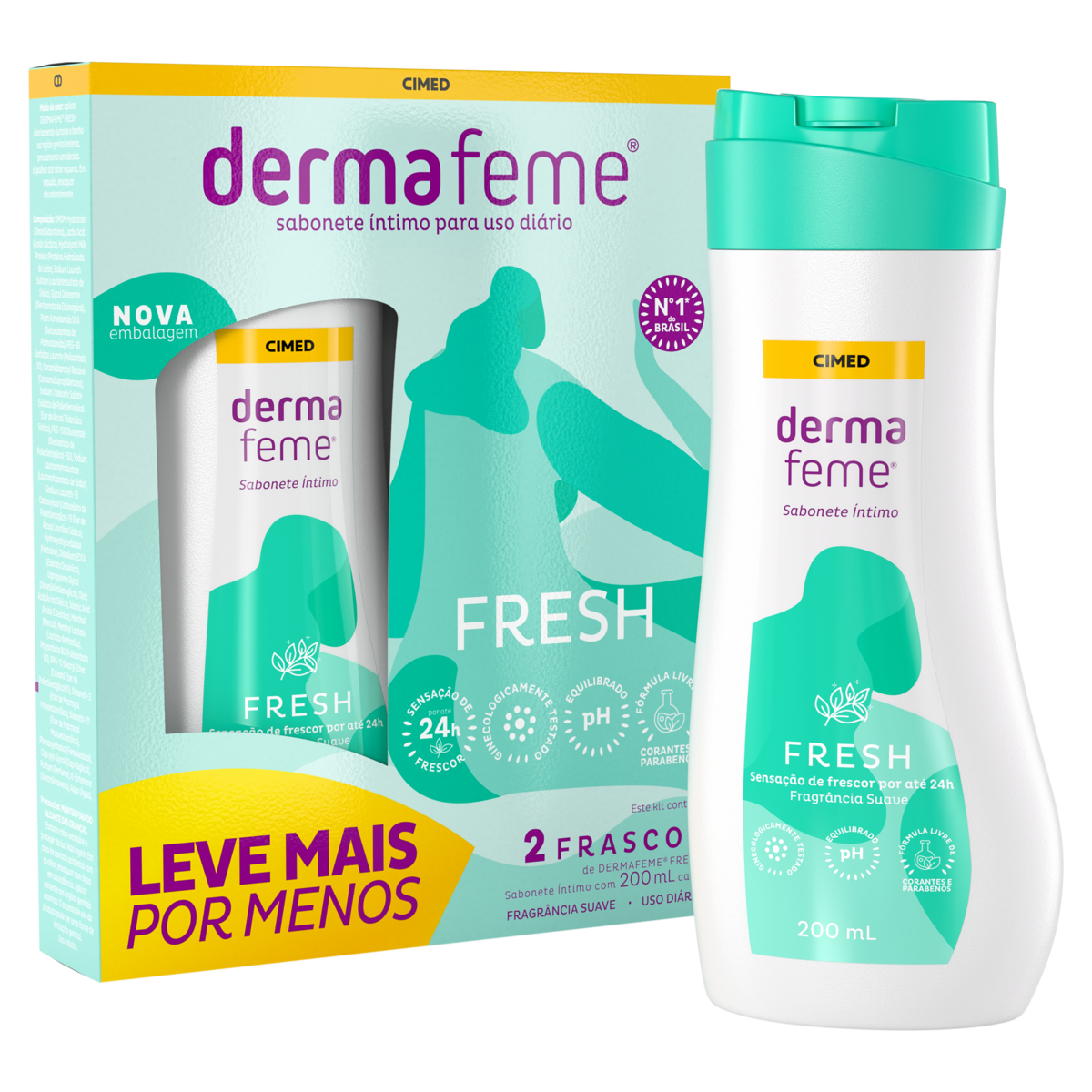 Pack Sabonete Líquido Íntimo Suave Fresh Dermafeme Frasco 2 Unidades 200ml Cada