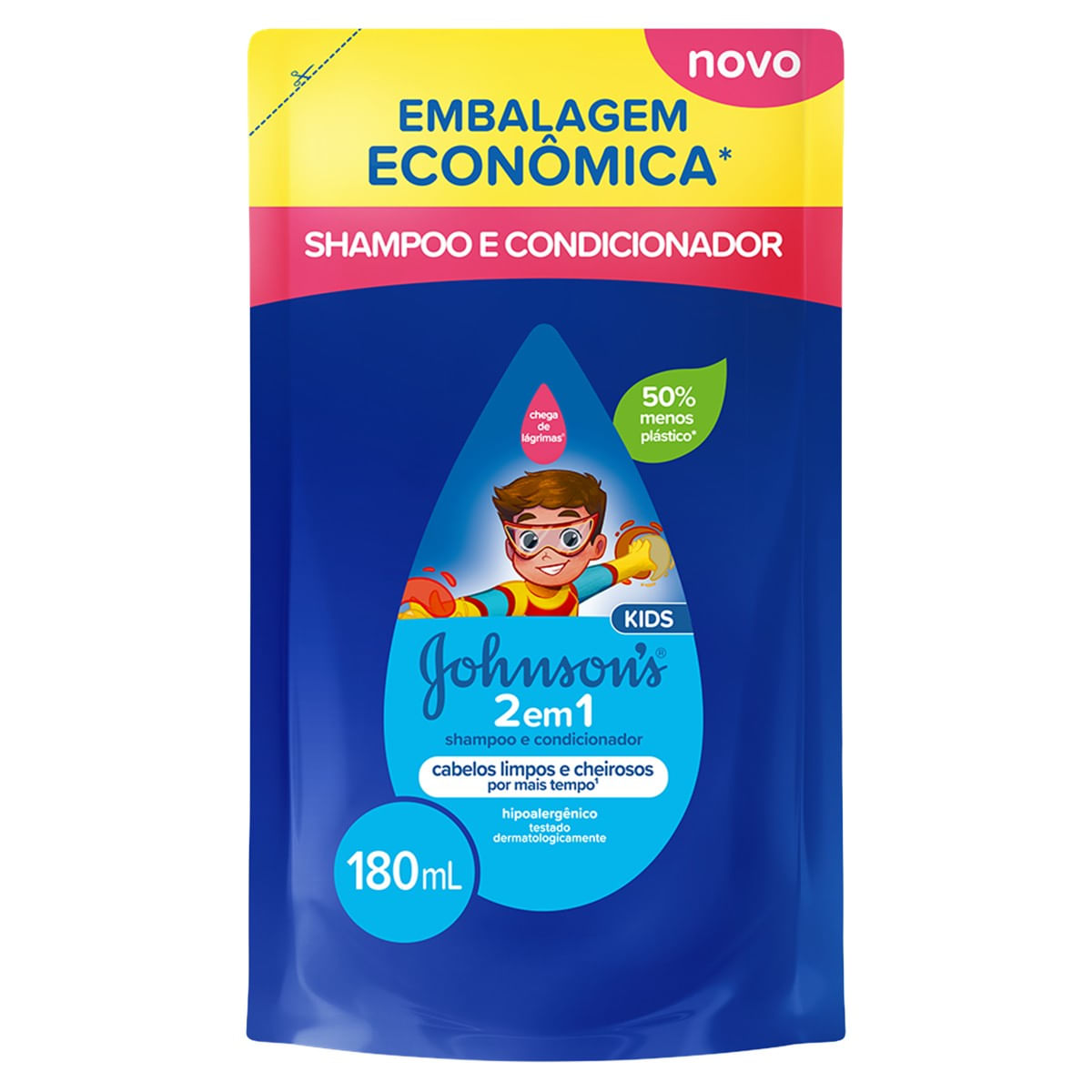 Shampoo e Condicionador JOHNSON`S Kids 2em1 Cabelos Limpos e Cheirosos 180ml Embalagem Econômica
