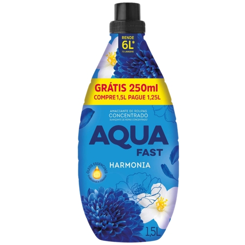 Amaciante De Roupas Aquafast Concentrado Harmonia Leve Mais Pague Menos 1,5l