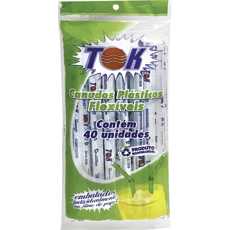 Canudo Plástico Flexível Biodegradável Tok 40 un