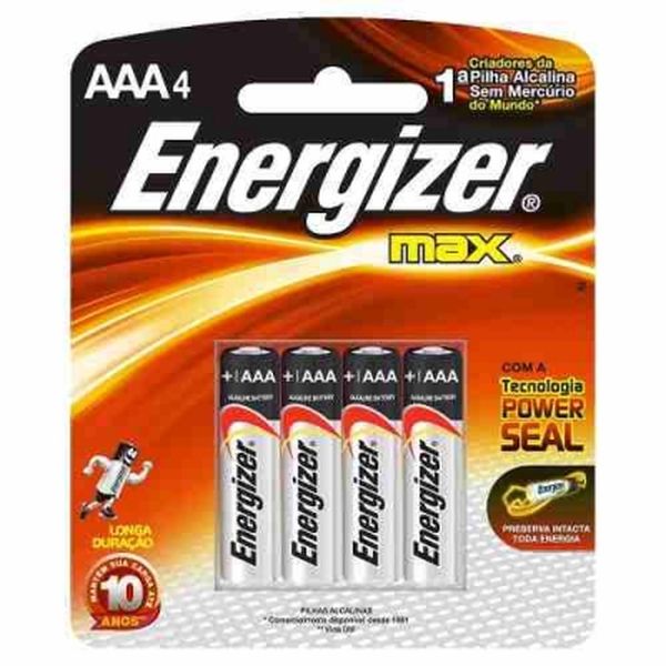 Pilha Alcalina Energizer Max AAA - Com 4 Pilhas