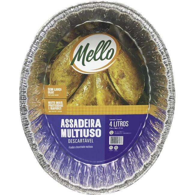 Assadeira de Alumínio Descartável Mello Oval - 4L un